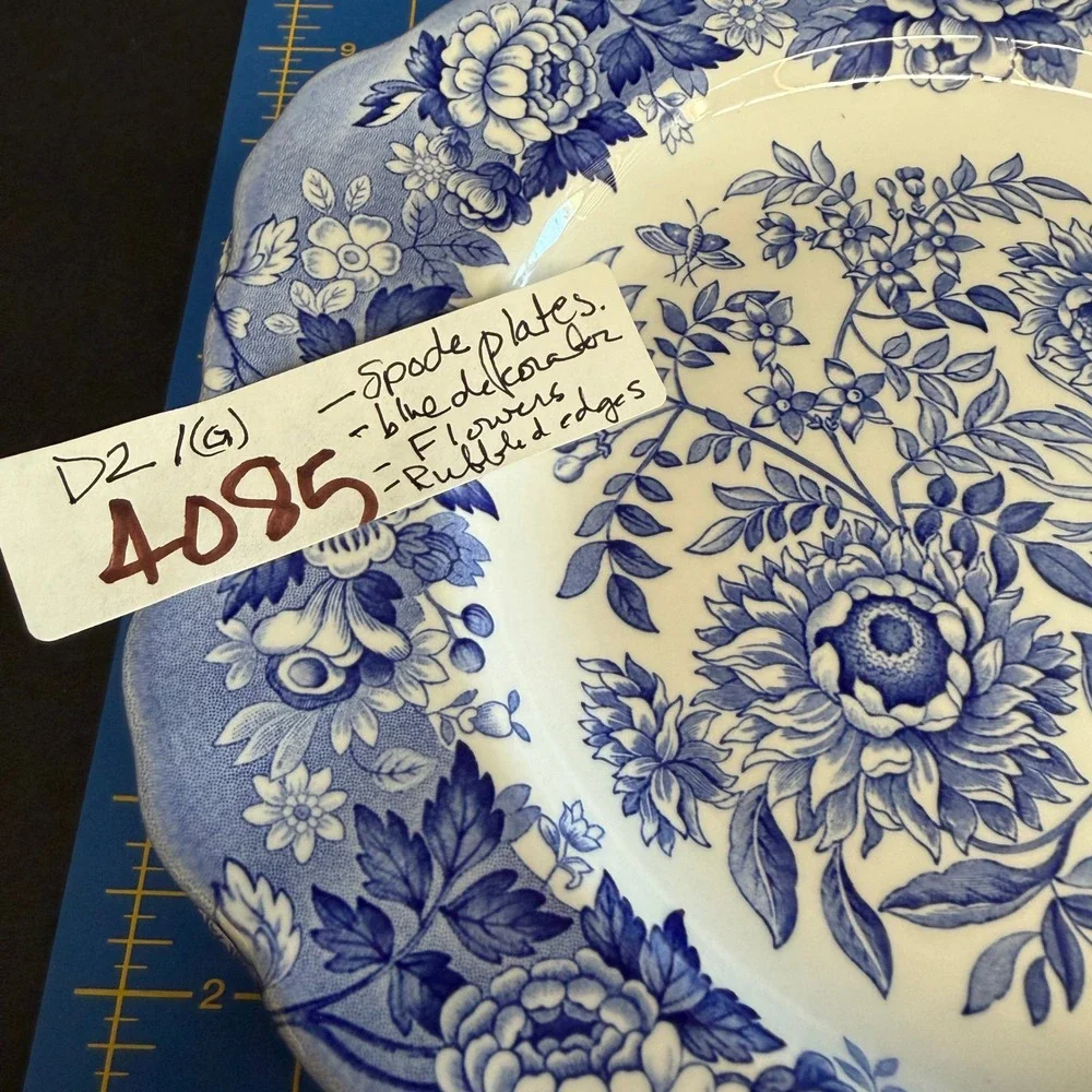 Vintage Spode Blue Room British Flowers Collection Set of 4 Plates Blue 10.5in